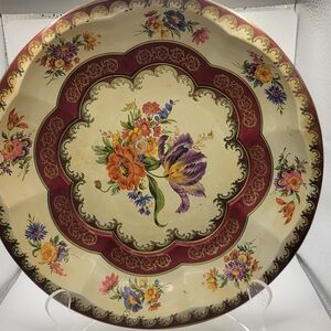 Vintage Daher Metal 10.5” Round Floral Shallow Serving Bowl 2" Deep England